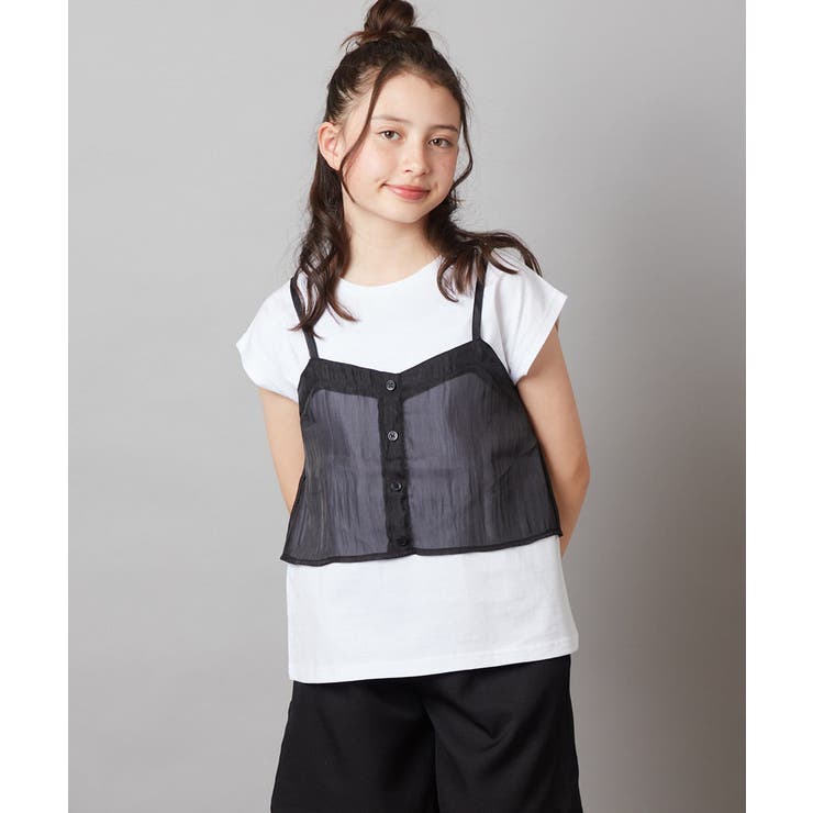 ブラック | [100-130]シアーキャミドッキングＴシャツ | a.v.v【KIDS】