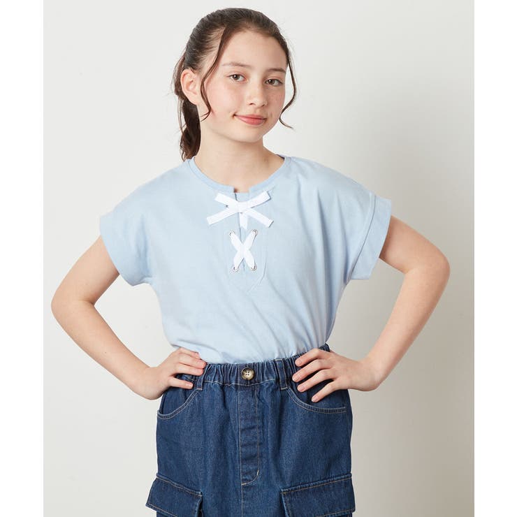 ライトブルー | [100-130]フロントレースUPTシャツ | a.v.v【KIDS】