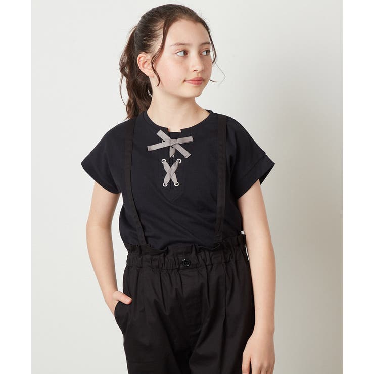 ブラック | [100-130]フロントレースUPTシャツ | a.v.v【KIDS】