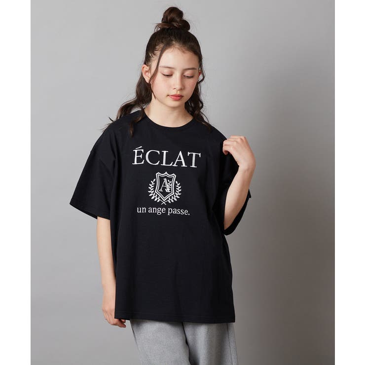 ブラック | [120-130]エンブレム刺繍オーバーシルエットＴシャツ | a.v.v【KIDS】