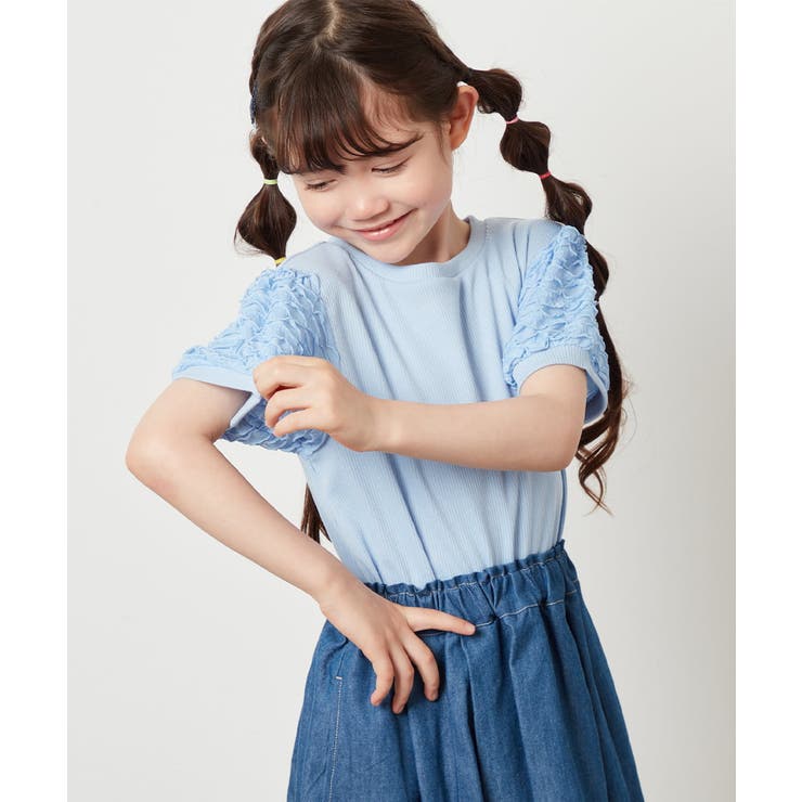 [100-130]異素材フリルスリーブカットソー | a.v.v【KIDS】 | 詳細画像1 