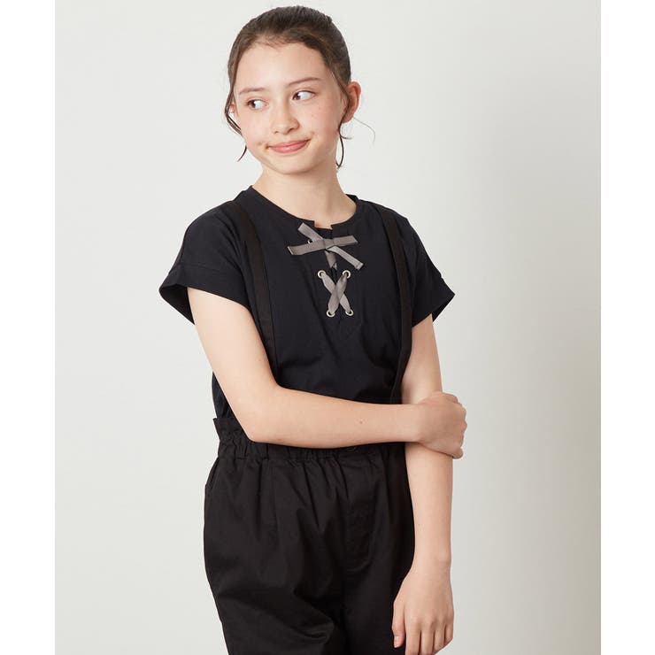 ブラック | [140-150]フロントレースUPTシャツ | a.v.v【KIDS】