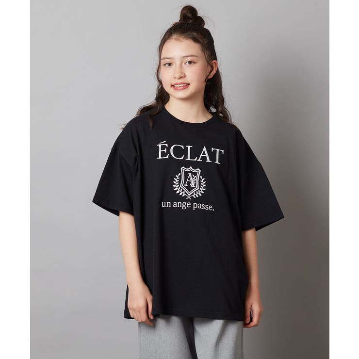 ブラック | [140-150]エンブレム刺繍オーバーシルエットＴシャツ | a.v.v【KIDS】