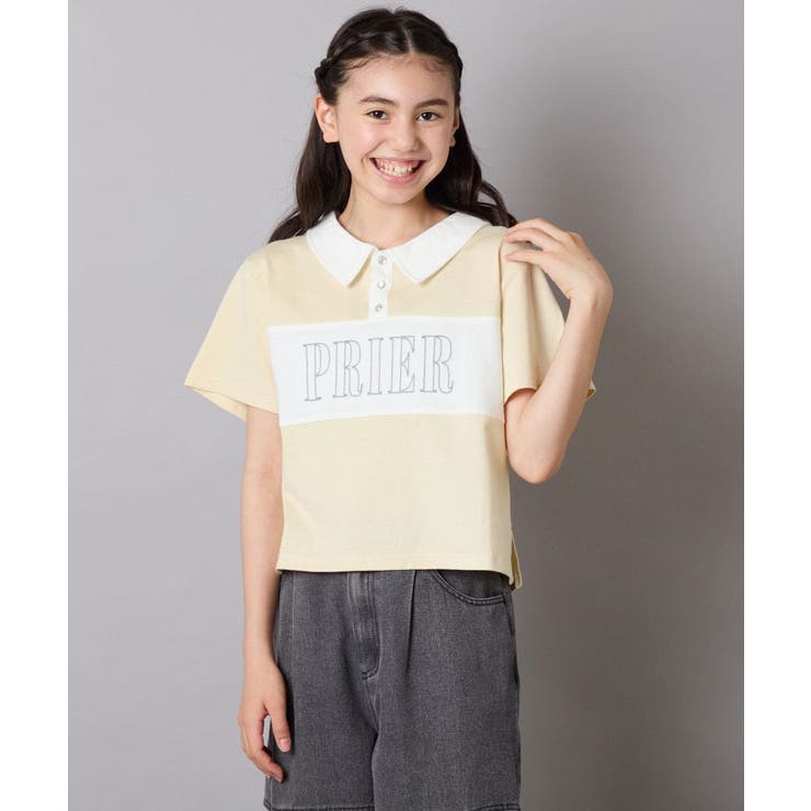ライトイエロー | 【接触冷感/ジメジメ対策】[130-160]えり付き切替ロゴTシャツ | a.v.v【KIDS】