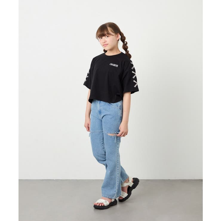 [130-160]【冷感/UVカット】レースアップロゴTシャツ | a.v.v【KIDS】 | 詳細画像34 