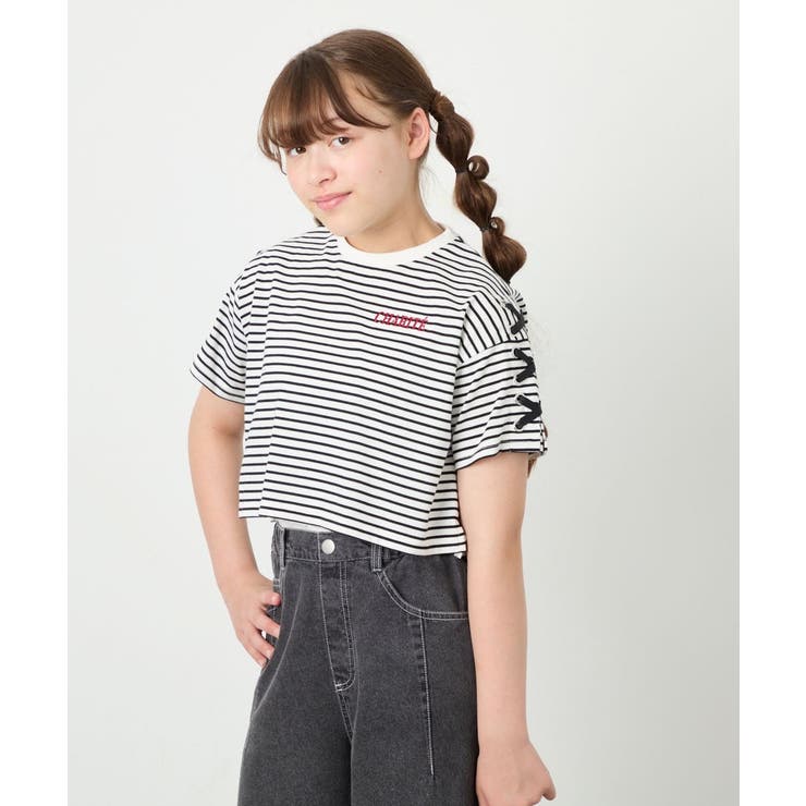 ホワイト | [130-160]【冷感/UVカット】レースアップロゴTシャツ | a.v.v【KIDS】
