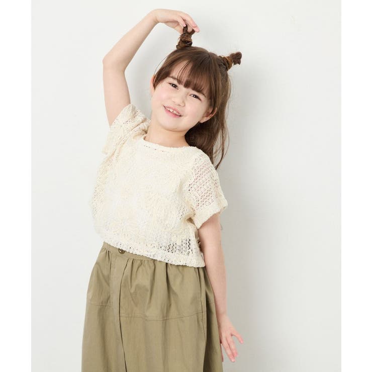 アイボリー | [120-160]【冷感/洗える】レースTシャツタンク付き | a.v.v【KIDS】