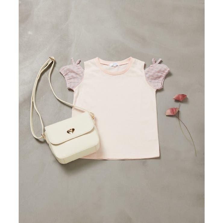 ピンク | [140-150]袖シアーオフショルＴシャツ | a.v.v【KIDS】