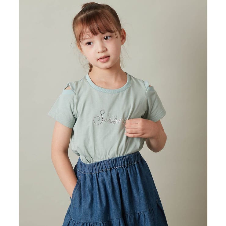 [140-150]ラインストーンロゴオフショルＴシャツ | a.v.v【KIDS】 | 詳細画像11 