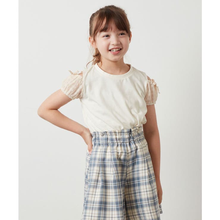 アイボリー | [160]袖シアーオフショルＴシャツ | a.v.v【KIDS】