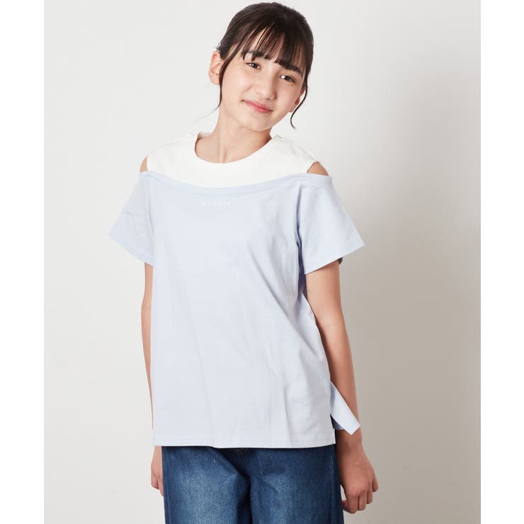 [100-130]【接触冷感】レイヤード風オフショルTシャツ | a.v.v【KIDS】 | 詳細画像16 