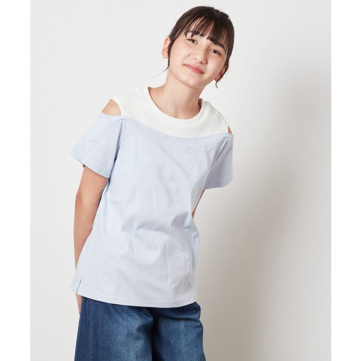 [100-130]【接触冷感】レイヤード風オフショルTシャツ | a.v.v【KIDS】 | 詳細画像18 