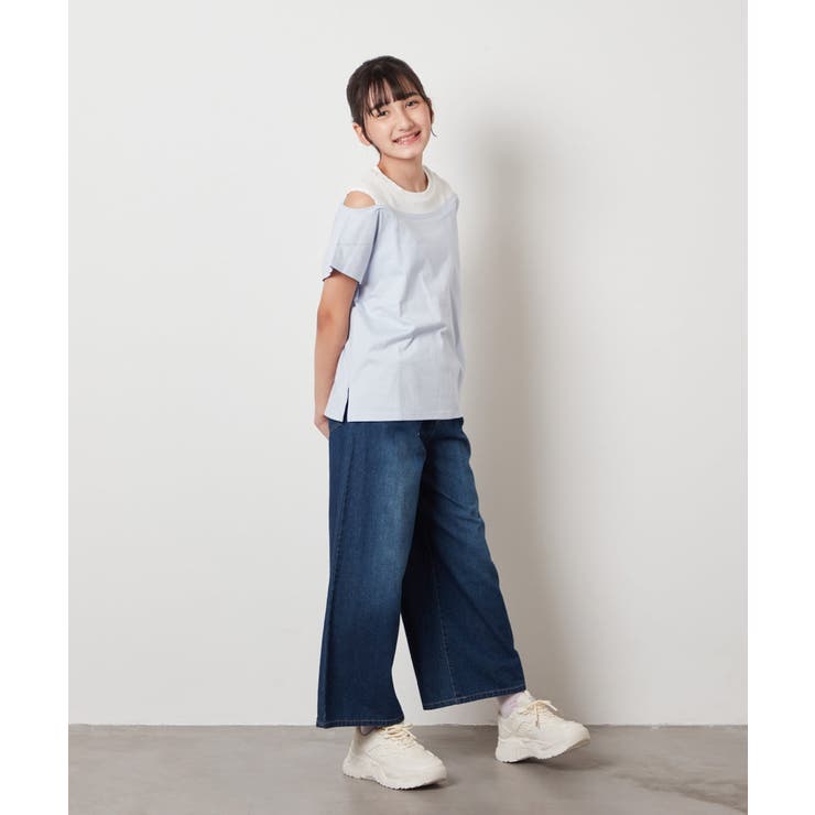 [100-130]【接触冷感】レイヤード風オフショルTシャツ | a.v.v【KIDS】 | 詳細画像21 