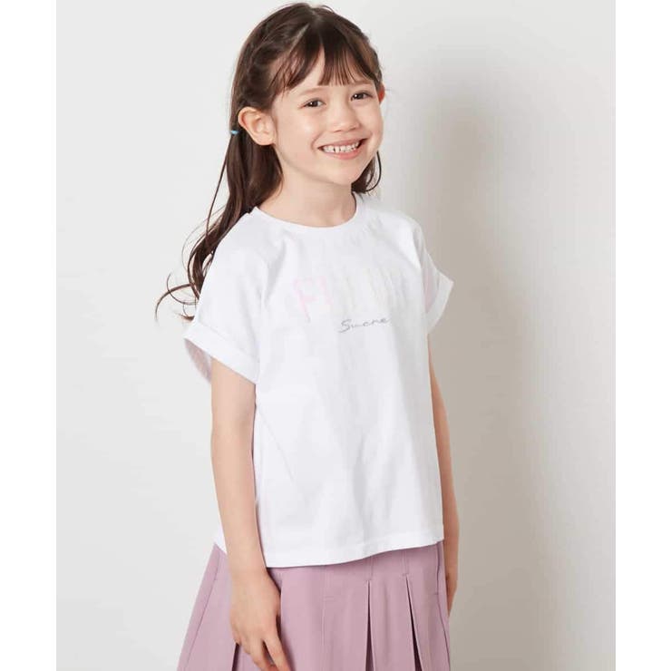 ホワイト | [100-130]オーロラスパンコールロゴTシャツ | a.v.v【KIDS】