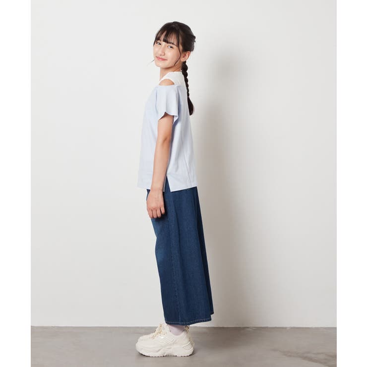 [140-150]【接触冷感】レイヤード風オフショルTシャツ | a.v.v【KIDS】 | 詳細画像11 