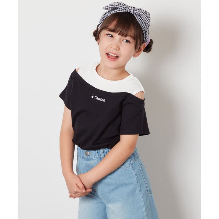 [140-150]【接触冷感】レイヤード風オフショルTシャツ | a.v.v【KIDS】 | 詳細画像14 
