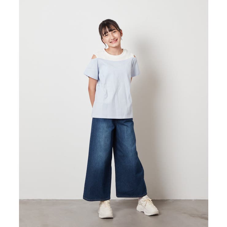 [140-150]【接触冷感】レイヤード風オフショルTシャツ | a.v.v【KIDS】 | 詳細画像5 