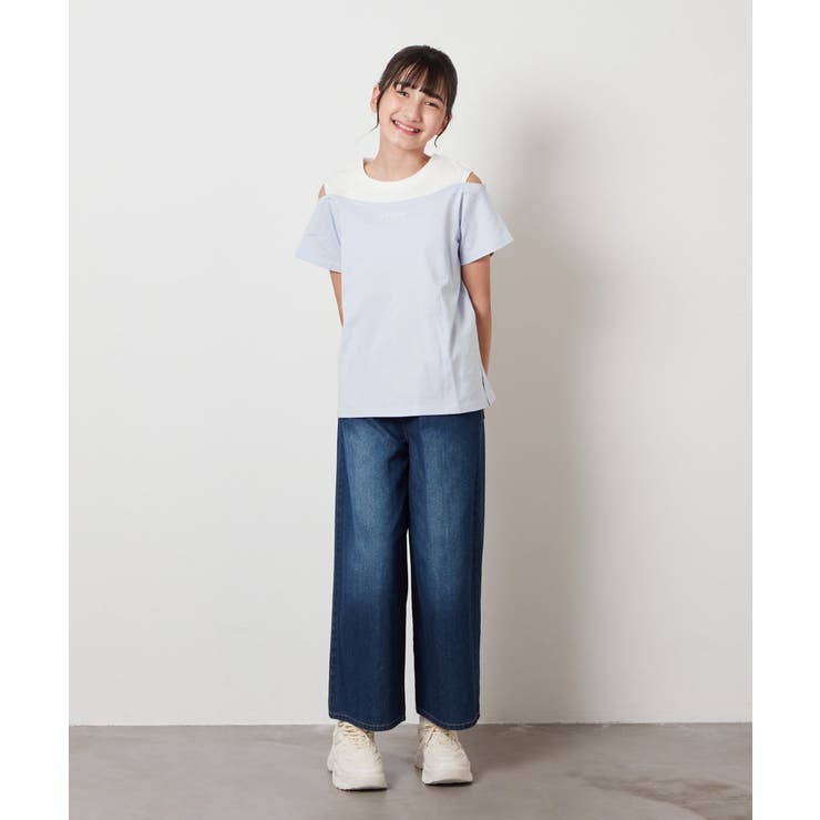 [140-150]【接触冷感】レイヤード風オフショルTシャツ | a.v.v【KIDS】 | 詳細画像8 