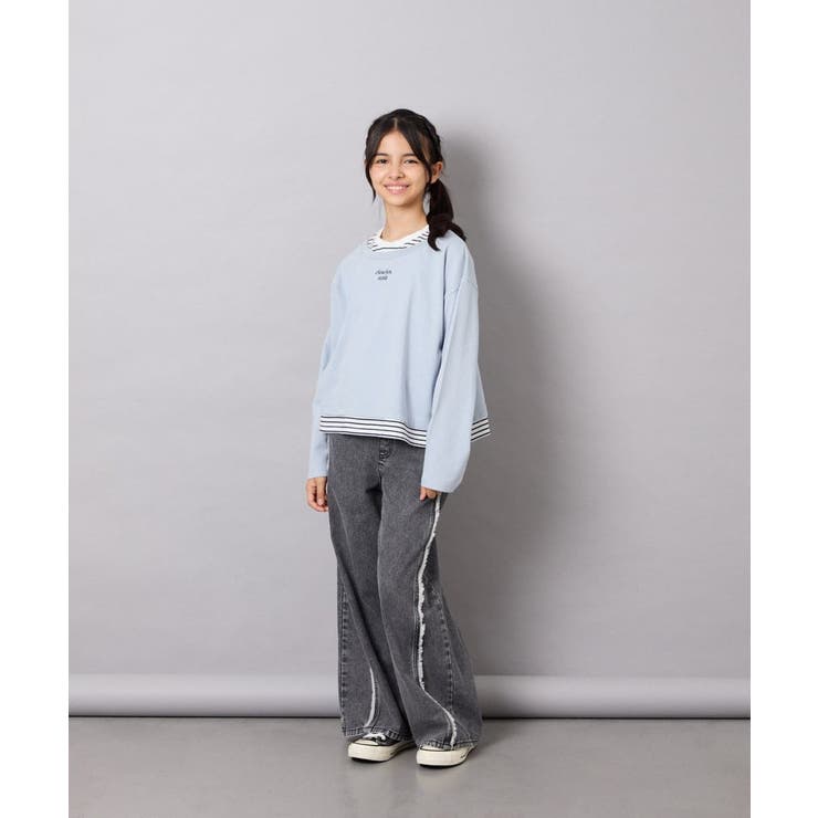 [140-160]ボーダーレイヤード風ロングTシャツ | a.v.v【KIDS】 | 詳細画像12 