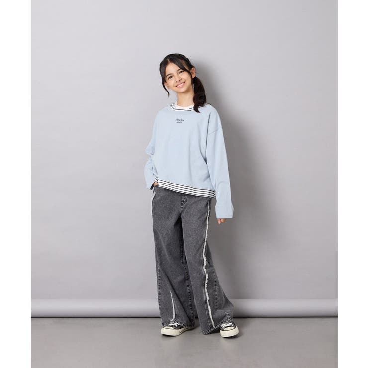 [140-160]ボーダーレイヤード風ロングTシャツ | a.v.v【KIDS】 | 詳細画像14 