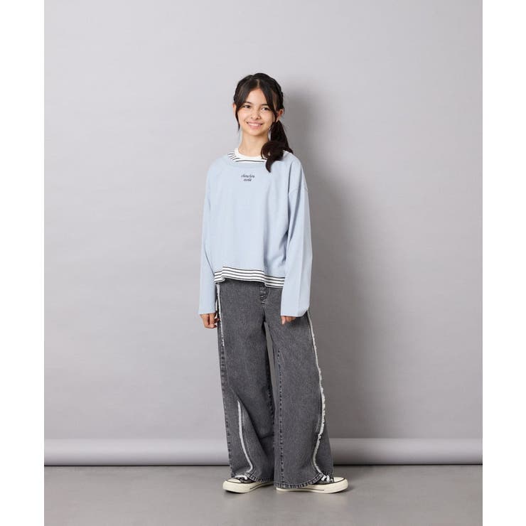[140-160]ボーダーレイヤード風ロングTシャツ | a.v.v【KIDS】 | 詳細画像16 