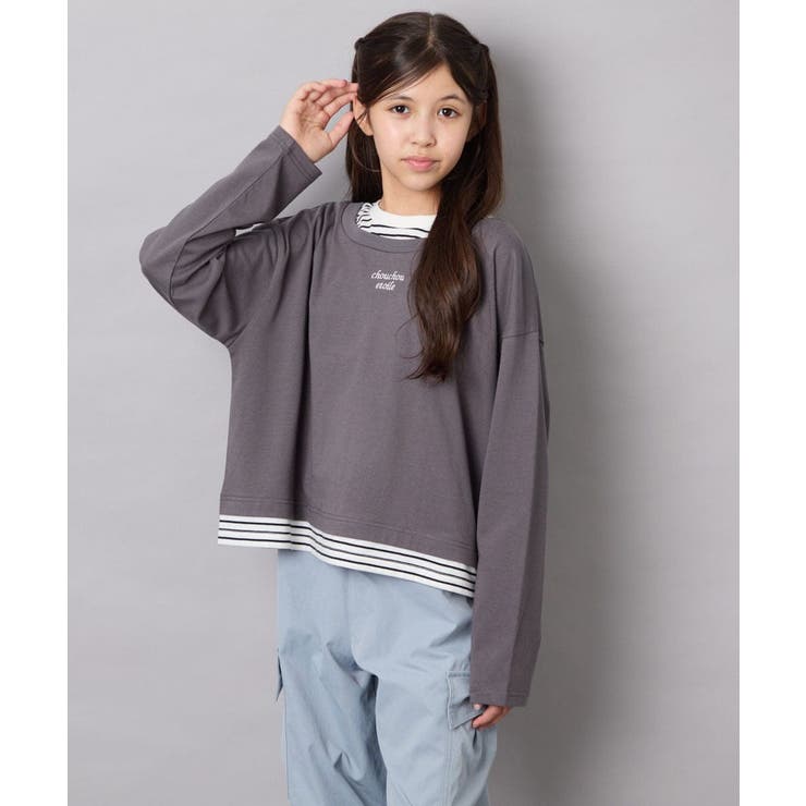 [140-160]ボーダーレイヤード風ロングTシャツ | a.v.v【KIDS】 | 詳細画像19 