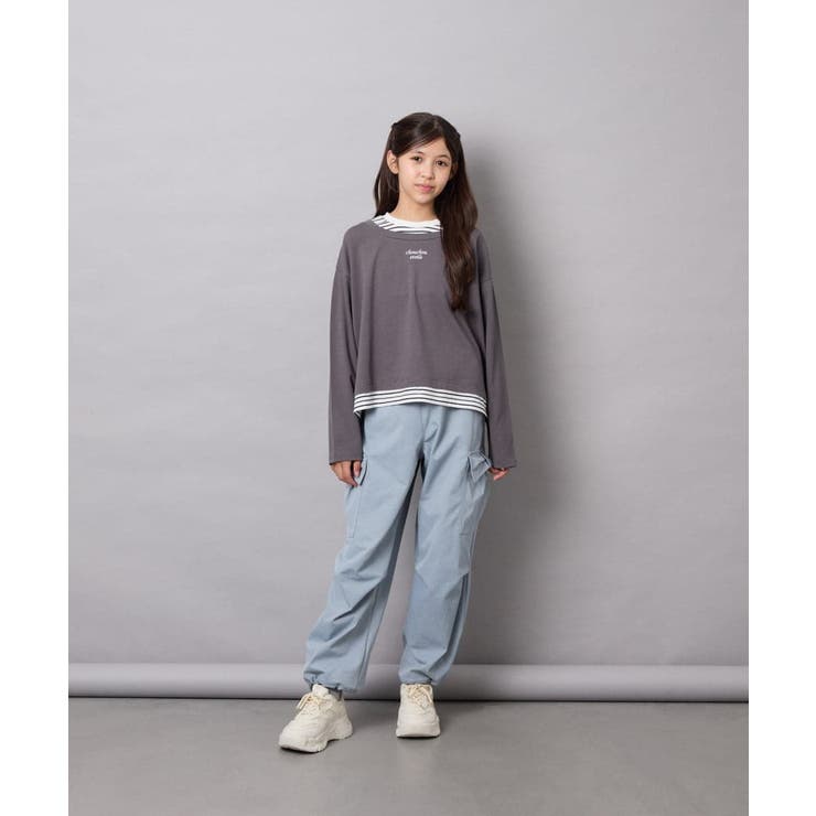 [140-160]ボーダーレイヤード風ロングTシャツ | a.v.v【KIDS】 | 詳細画像20 