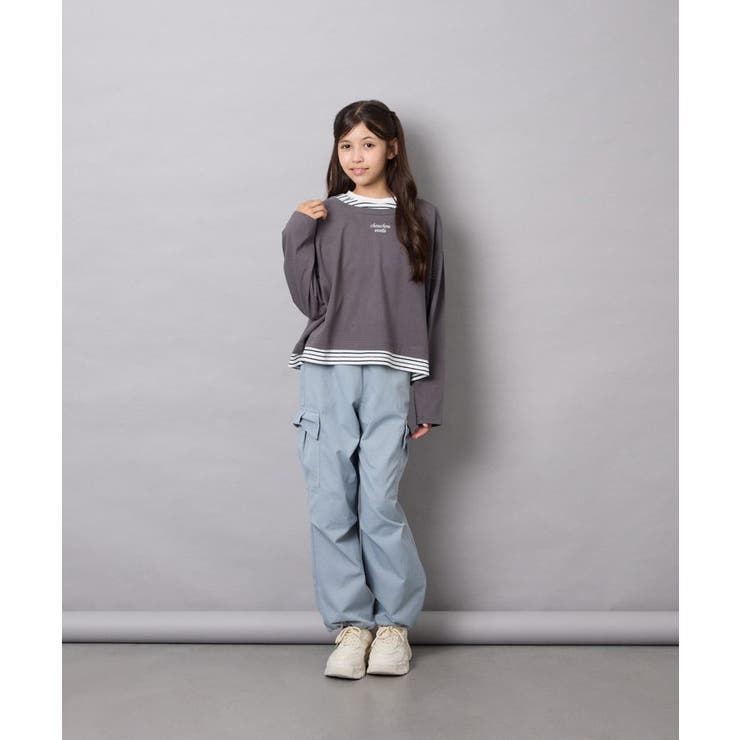 [140-160]ボーダーレイヤード風ロングTシャツ | a.v.v【KIDS】 | 詳細画像22 