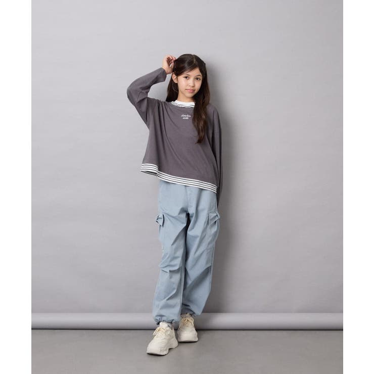 [140-160]ボーダーレイヤード風ロングTシャツ | a.v.v【KIDS】 | 詳細画像24 