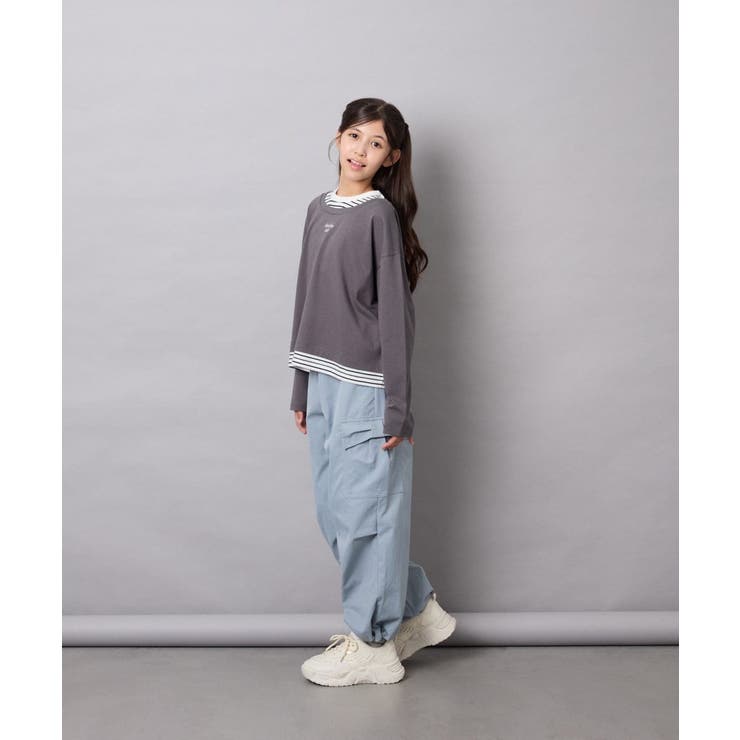 [140-160]ボーダーレイヤード風ロングTシャツ | a.v.v【KIDS】 | 詳細画像28 