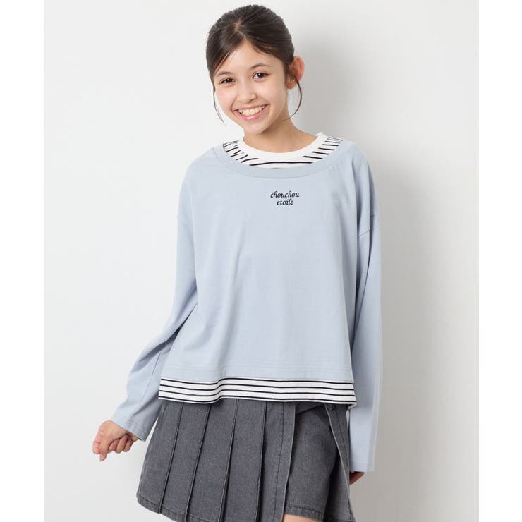 [140-160]ボーダーレイヤード風ロングTシャツ | a.v.v【KIDS】 | 詳細画像3 