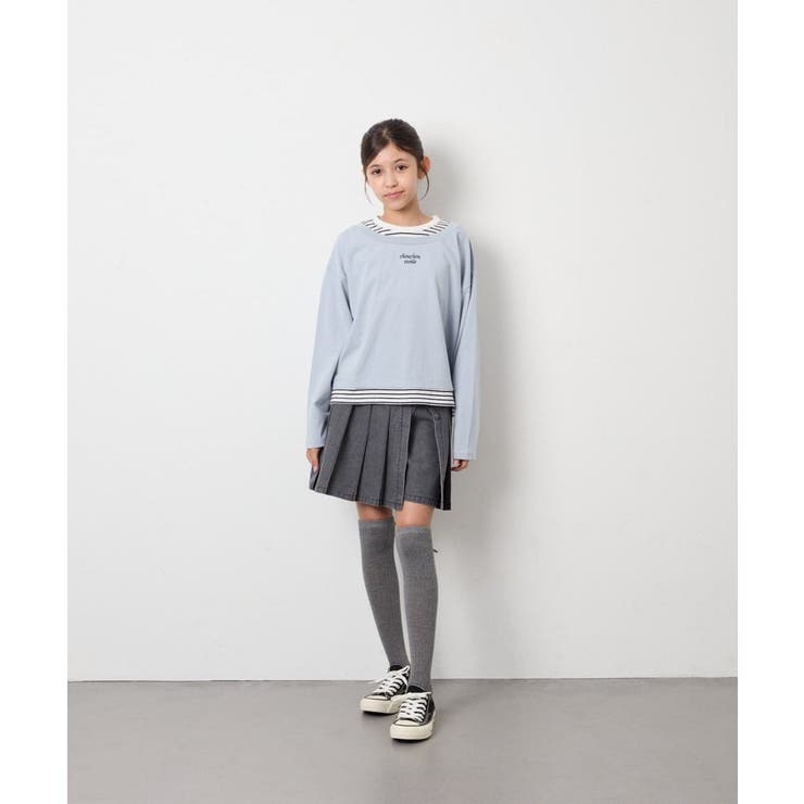 [140-160]ボーダーレイヤード風ロングTシャツ | a.v.v【KIDS】 | 詳細画像4 