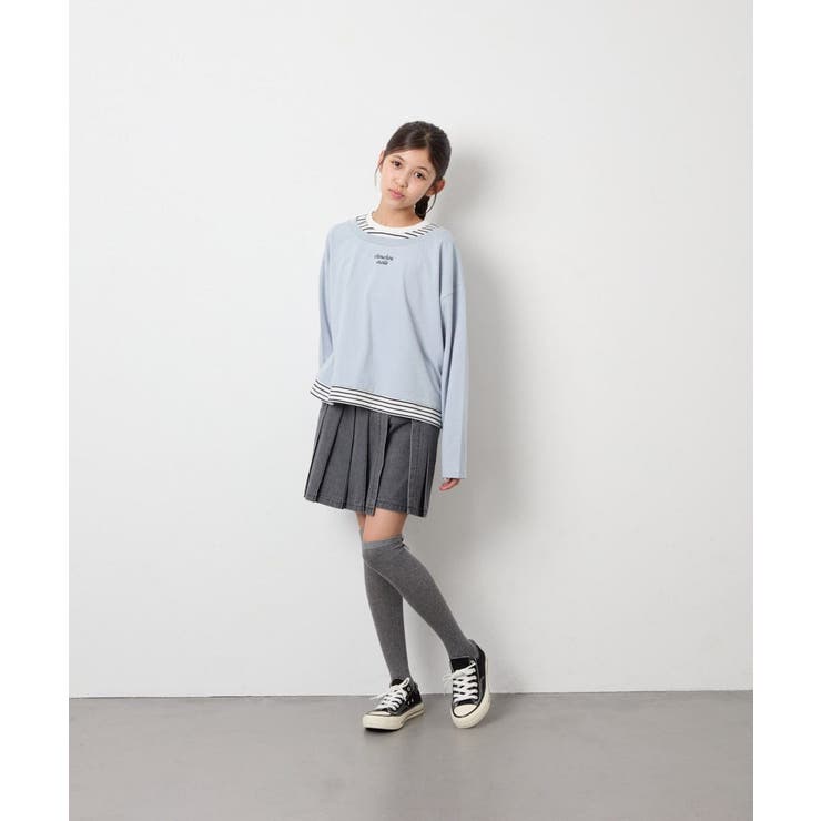 [140-160]ボーダーレイヤード風ロングTシャツ | a.v.v【KIDS】 | 詳細画像6 