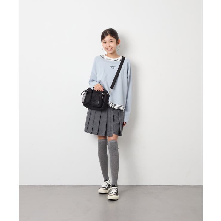 [140-160]ボーダーレイヤード風ロングTシャツ | a.v.v【KIDS】 | 詳細画像9 