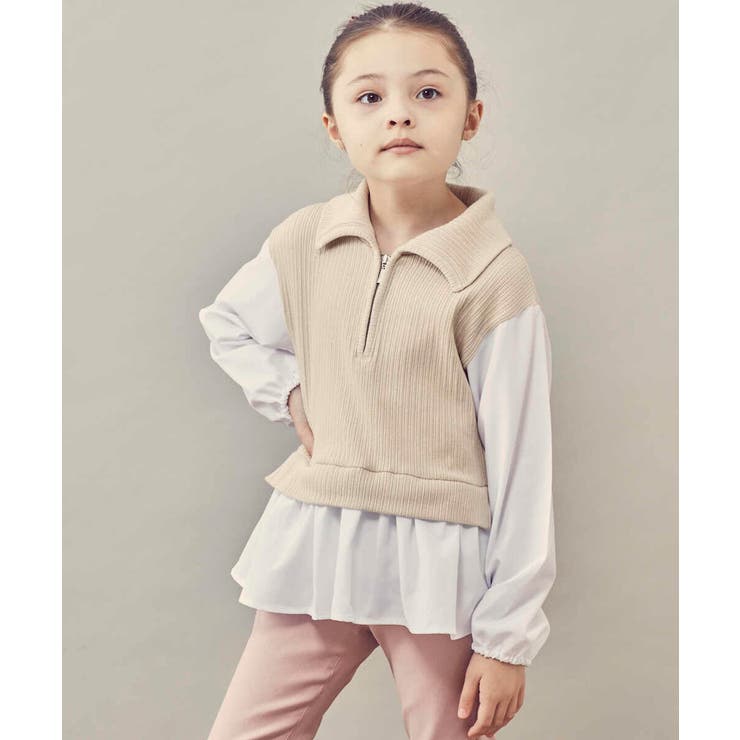 ベージュ | [140-150]ハーフジップ ドッキングトップス | a.v.v【KIDS】