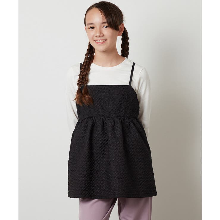 ブラック | [100-130]【セットアップ対応】フクレキャミドッキングカットソー | a.v.v【KIDS】