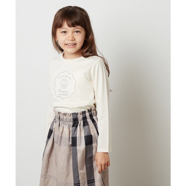 アイボリー | [100-130]カップケーキ刺繍ロンＴ | a.v.v【KIDS】