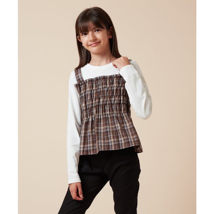 ブラウン | [100-160]シャーリングビスチェドッキングトップス | a.v.v【KIDS】
