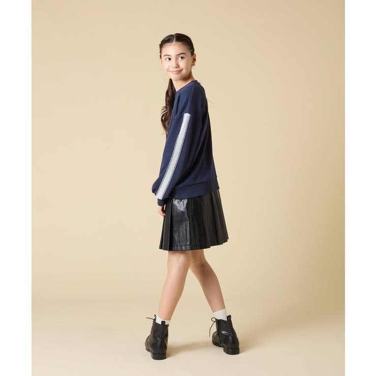 [130 160]【袖デザイン プリントロゴ＋パール調デザイン | a.v.v【KIDS】 | 詳細画像20 