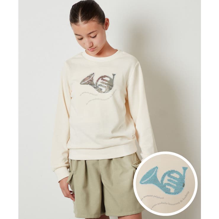 アイボリー | [100-130]スパンコールモチーフトレーナー | a.v.v【KIDS】