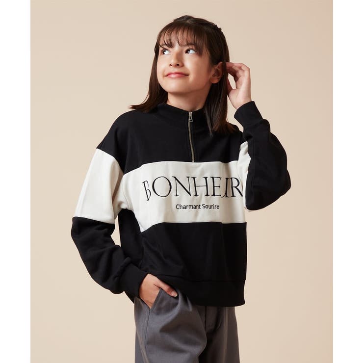 [140-150]ハーフジップ配色ロゴスウェット | a.v.v【KIDS】 | 詳細画像1 