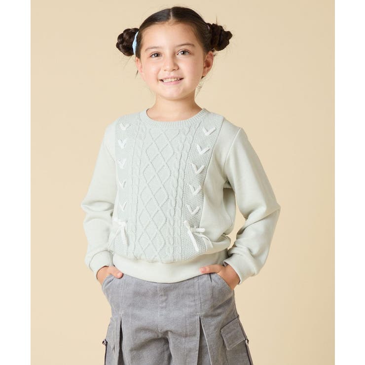 [120 160]【通学にもオススメ ケーブルニット×裏毛 | a.v.v【KIDS】 | 詳細画像1 