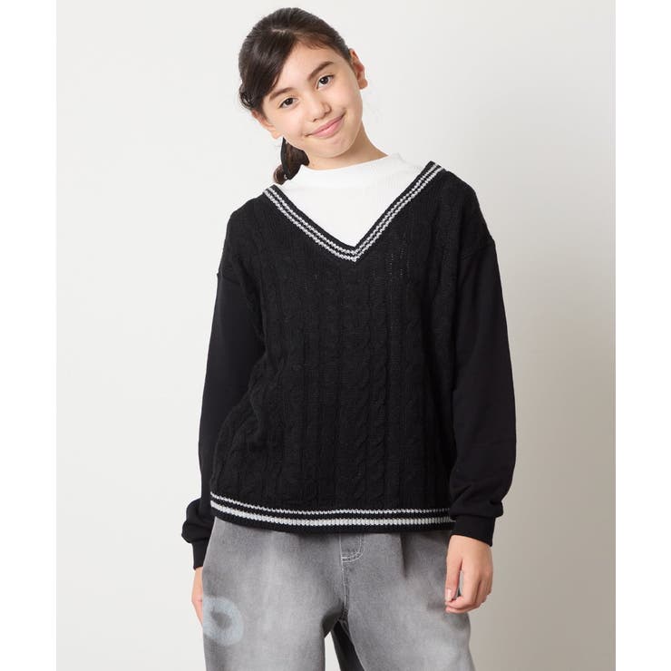 [120-160]配色ラインケーブルニットドッキングトレーナー | a.v.v【KIDS】 | 詳細画像12 