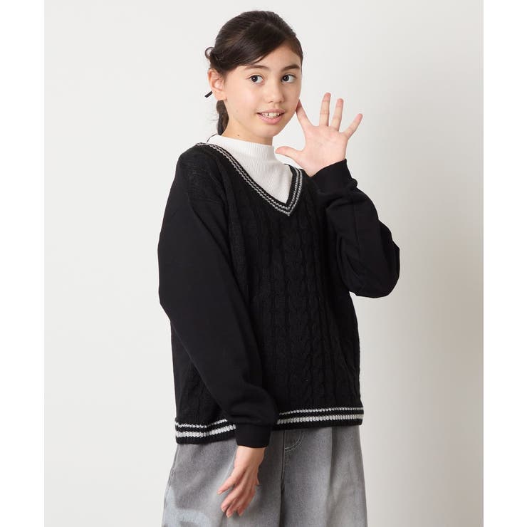 [120-160]配色ラインケーブルニットドッキングトレーナー | a.v.v【KIDS】 | 詳細画像13 