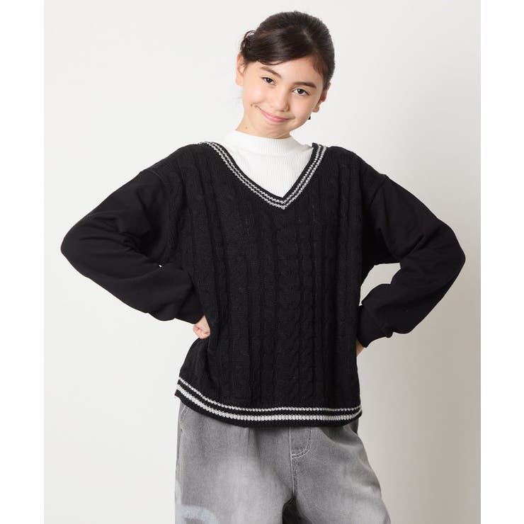 [120-160]配色ラインケーブルニットドッキングトレーナー | a.v.v【KIDS】 | 詳細画像14 