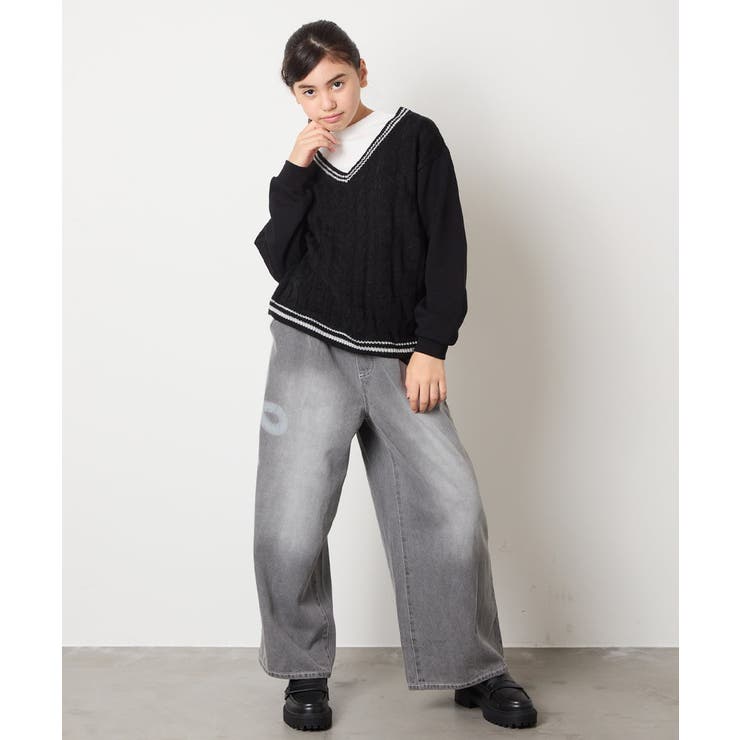 [120-160]配色ラインケーブルニットドッキングトレーナー | a.v.v【KIDS】 | 詳細画像15 