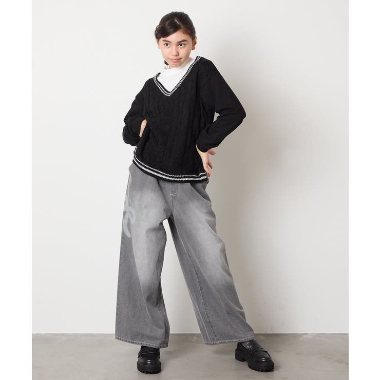 [120-160]配色ラインケーブルニットドッキングトレーナー | a.v.v【KIDS】 | 詳細画像16 