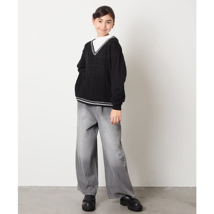 [120-160]配色ラインケーブルニットドッキングトレーナー | a.v.v【KIDS】 | 詳細画像18 