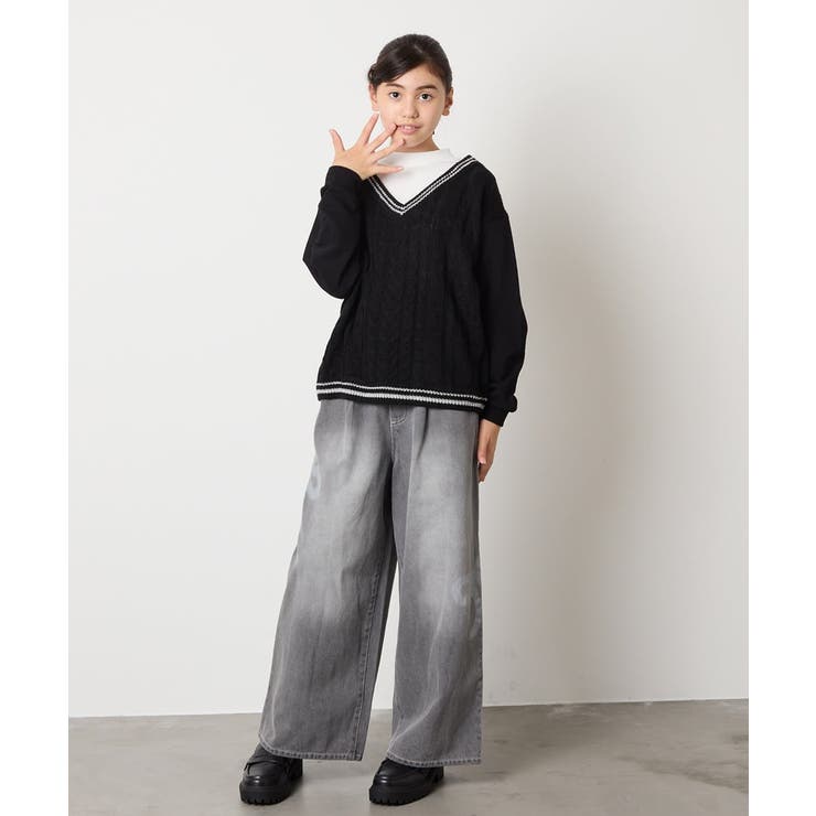 [120-160]配色ラインケーブルニットドッキングトレーナー | a.v.v【KIDS】 | 詳細画像19 