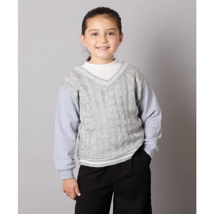 [120-160]配色ラインケーブルニットドッキングトレーナー | a.v.v【KIDS】 | 詳細画像2 